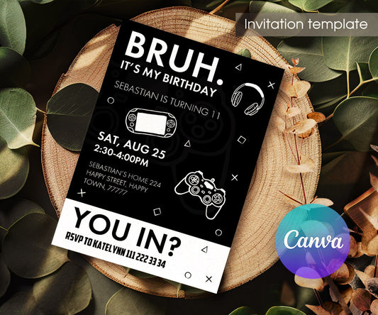 Bruh Gamer customizable invitation template | Share or Print | boy | YX749