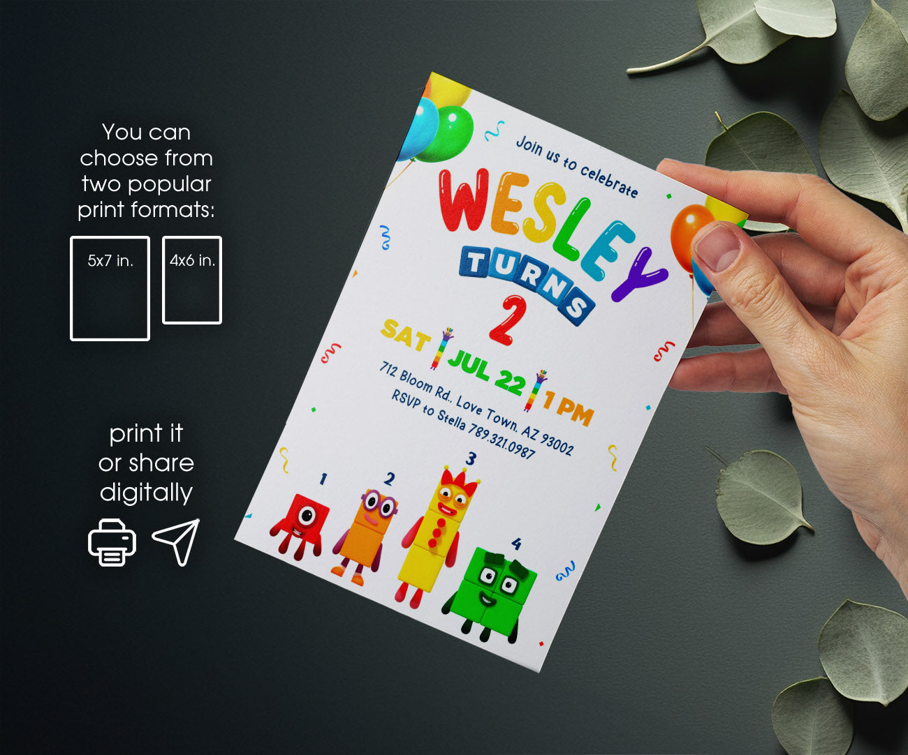 Numberblocks customizable invitation template | Share or Print | OG298