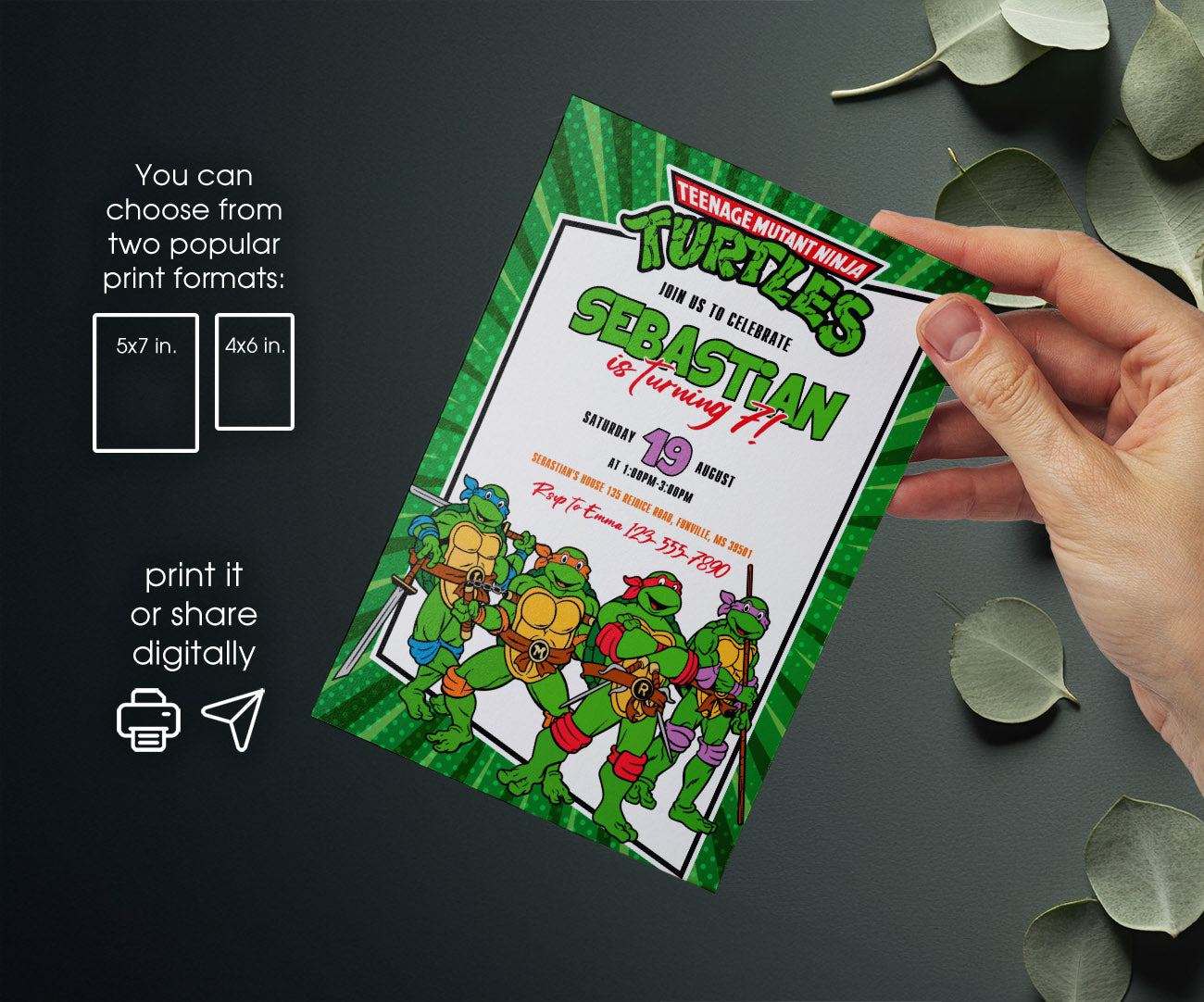 Teenage Mutant Ninja Turtles customizable invitation template | Share or Print | boy | JM184