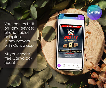 Wrestling WWE WrestleMania customizable invitation template | Share or Print | boy | JD392