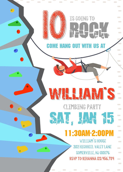 Rock Climbing customizable invitation template | Share or Print | PL252