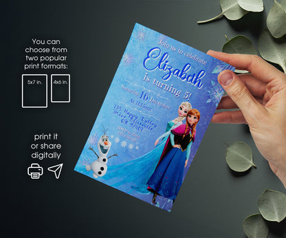 Frozen Elsa customizable invitation template | Share or Print | girl | TI824
