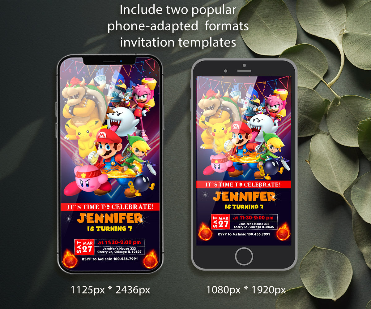 Super Smash Mario Bros customizable invitation template | Share or Print | MT760