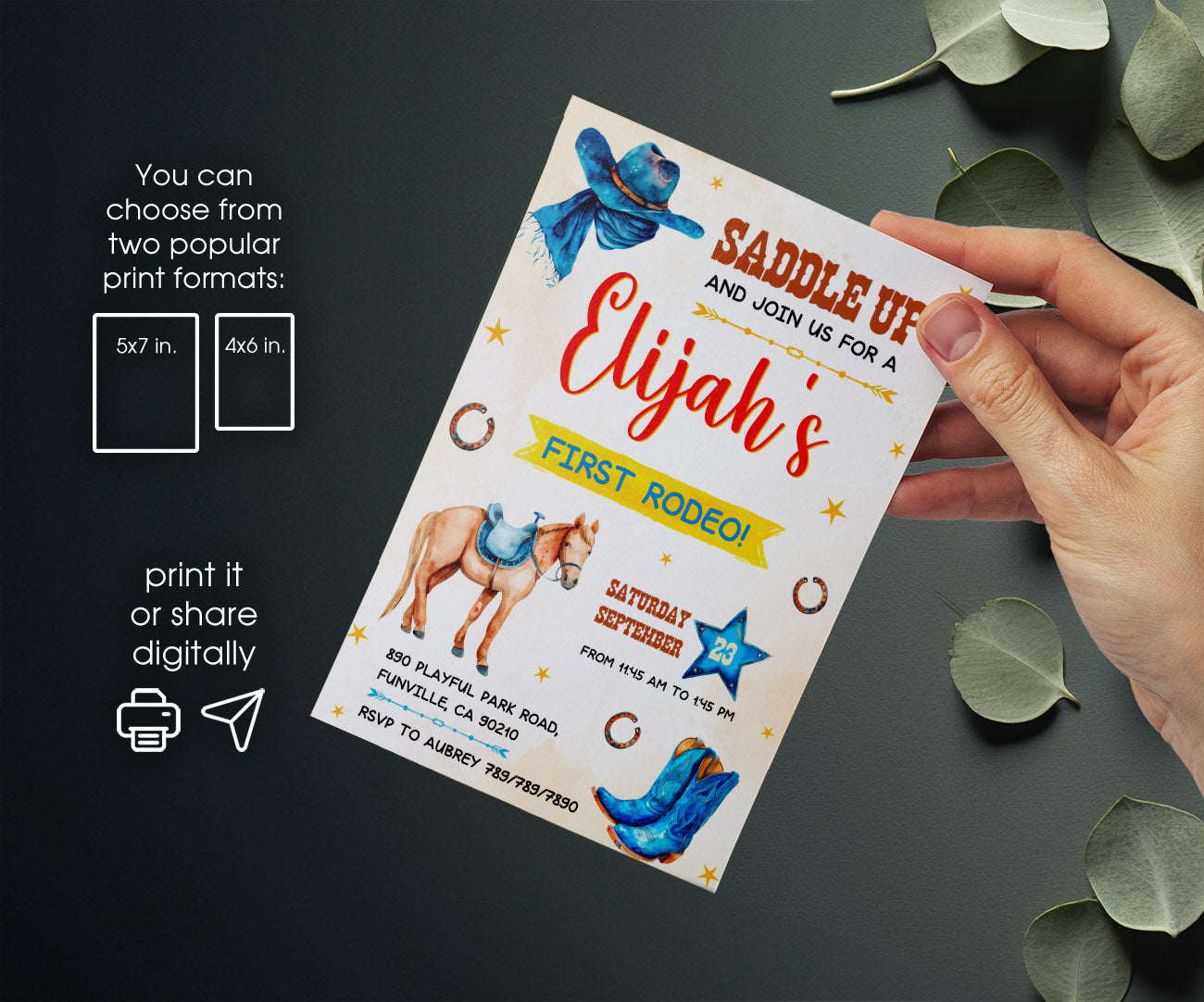 Cowboy Rodeo customizable invitation template | Share or Print | boy | VM764