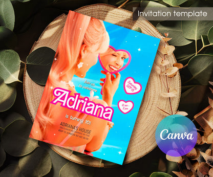Barbie Pink customizable invitation template | Share or Print | girl | HJ534
