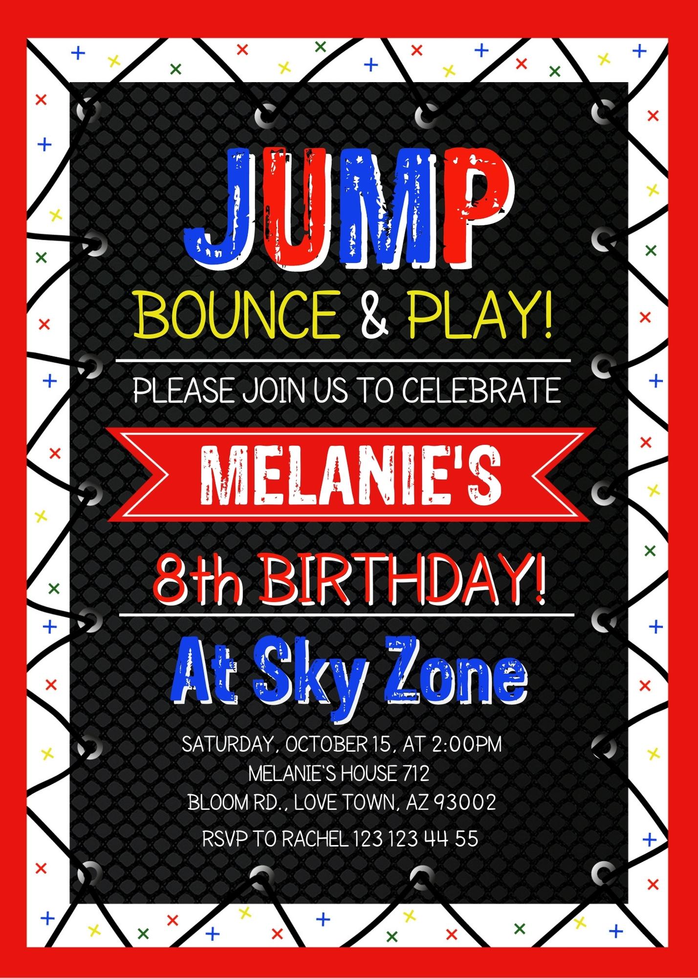Trampoline Jump Party customizable invitation template | Share or Print | XT102