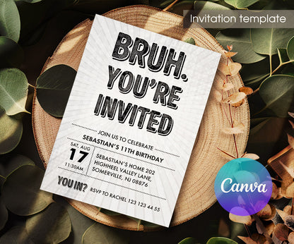Bruh Birthday customizable invitation template | Share or Print | boy | DO980