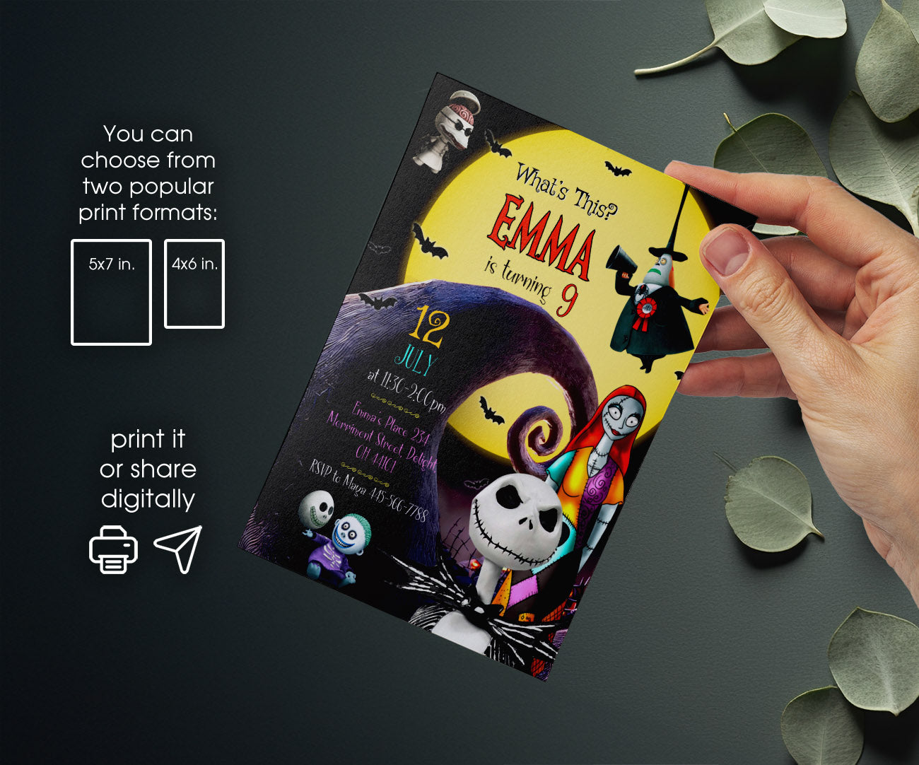 The Nightmare Before Christmas Halloween customizable invitation template | Share or Print | DK404