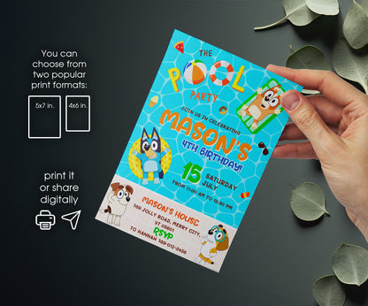 Bluey Bingo Pool customizable invitation template | Share or Print | HT237