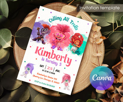 Trolls Poppy customizable invitation template | Share or Print | JU004