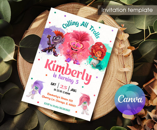 Trolls Poppy customizable invitation template | Share or Print | JU004