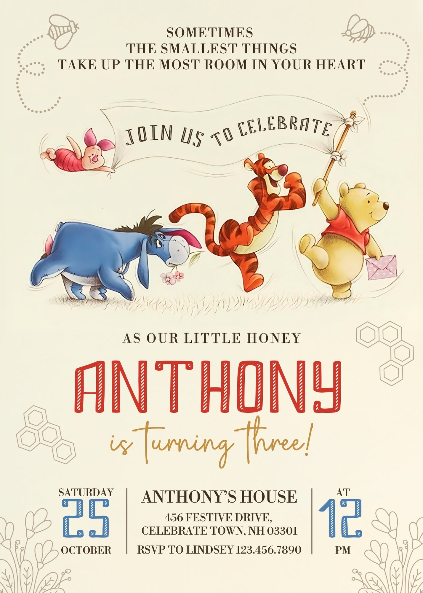 Winnie the Pooh customizable invitation template | Share or Print | KB058