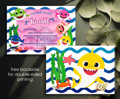 Baby Shark customizable invitation template | Share or Print | ZK896
