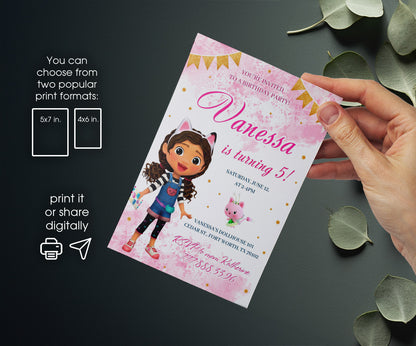 Gabby's Dollhouse Kitten customizable invitation template | Share or Print | girl | LB288
