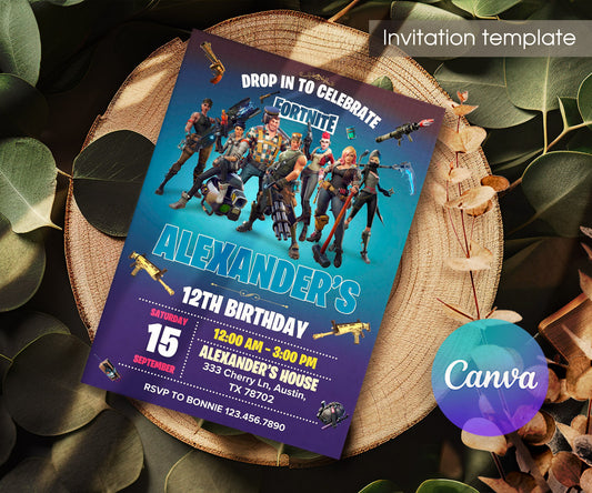 Fortnite Gamer customizable invitation template | Share or Print | boy | AF817