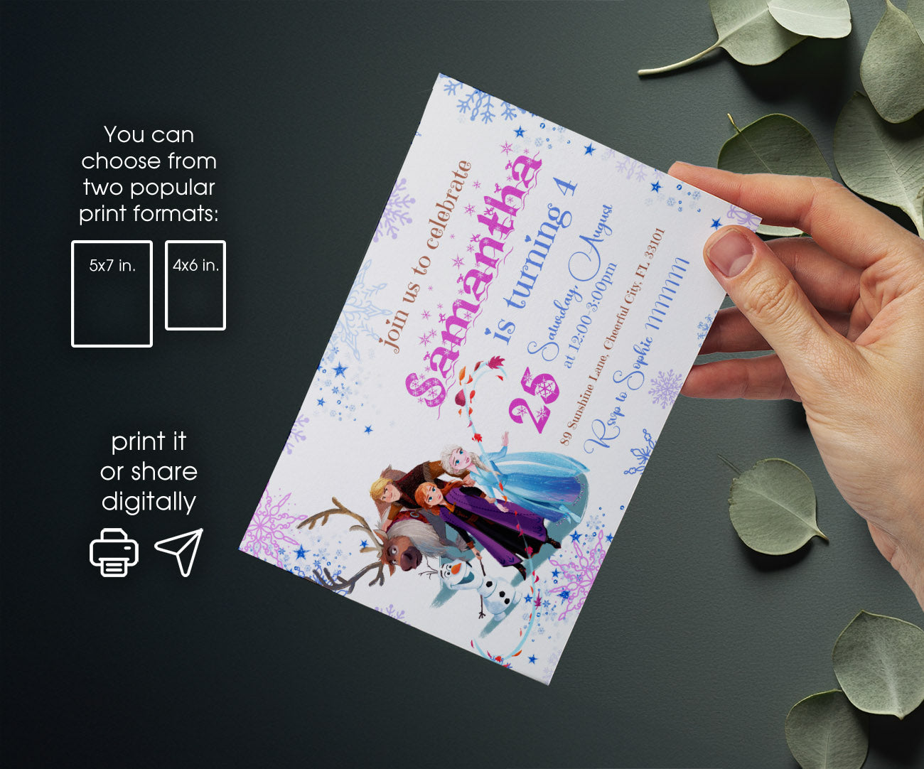 Frozen Elsa customizable invitation template | Share or Print | girl | MZ210