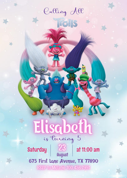 Trolls Poppy customizable invitation template | Share or Print | LV508