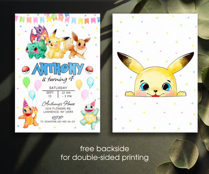 Pokemon Pikachu customizable invitation template | Share or Print | IL779