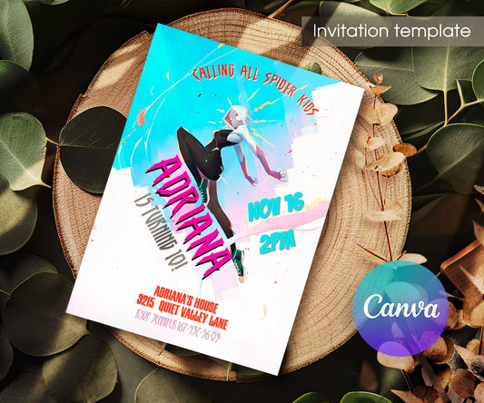 Spider Gwen Ghost Spidey customizable invitation template | Share or Print | girl | VB704