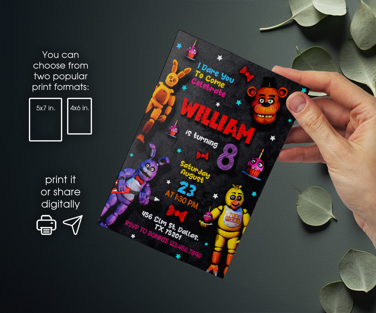 Five Nights at Freddy's customizable invitation template | Share or Print | BI336
