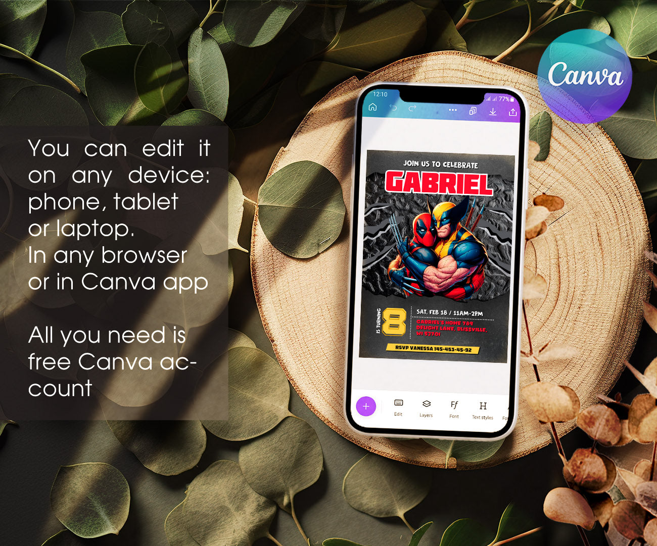Deadpool Wolverine Marvel customizable invitation template | Share or Print | boy | UX788