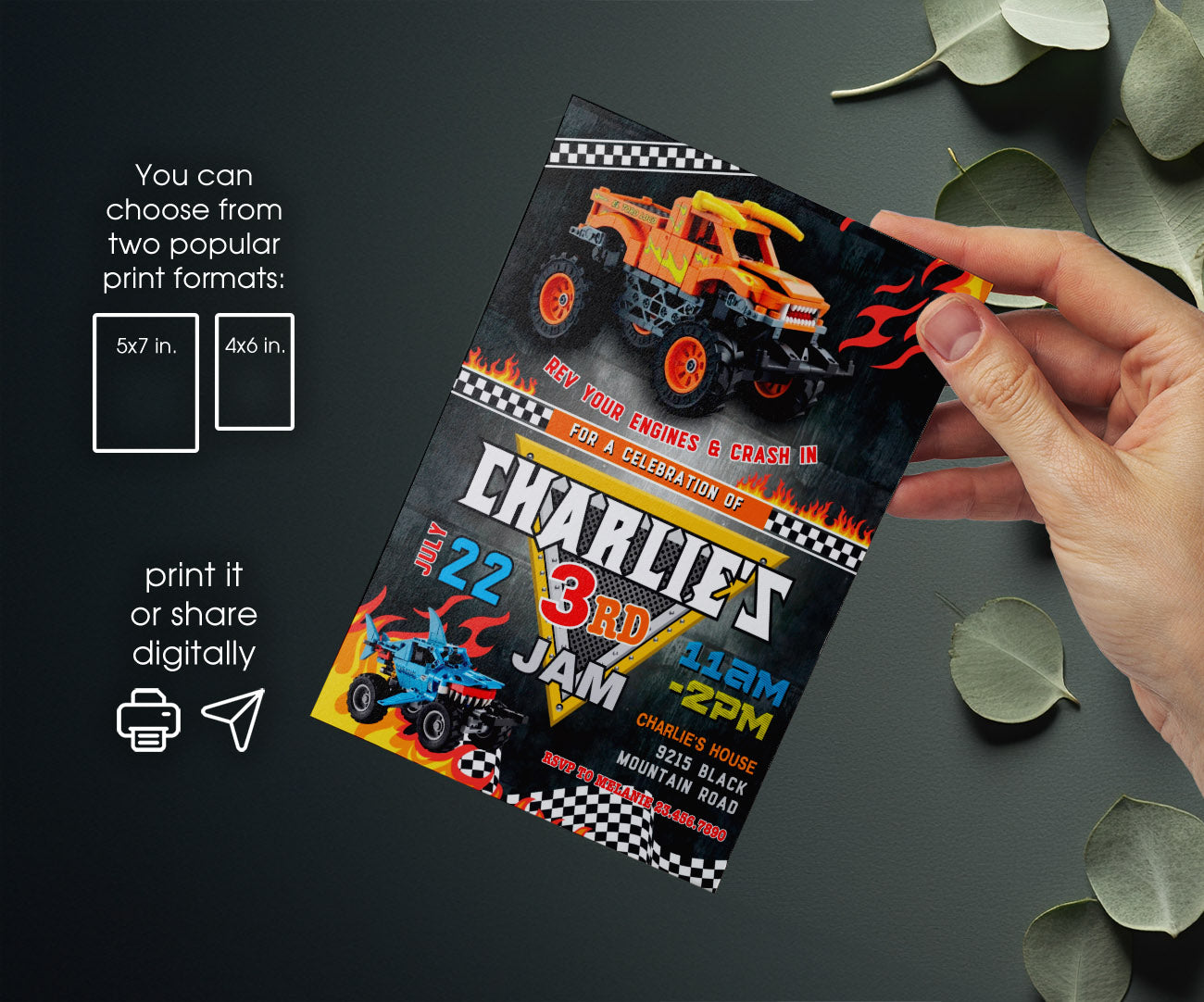 Monster Jam Monster Truck customizable invitation template | Share or Print | boy | GA173