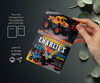 Monster Jam Monster Truck customizable invitation template | Share or Print | boy | GA173
