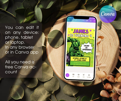 Hulk The Avengers Marvel Superhero customizable invitation template | Share or Print | boy | FA630