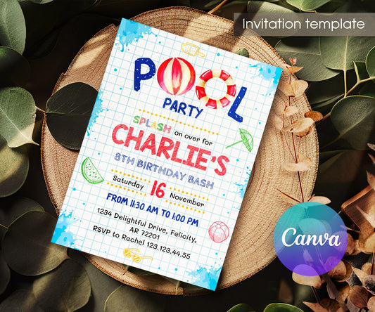 Pool Party customizable invitation template | Share or Print | boy | OU044