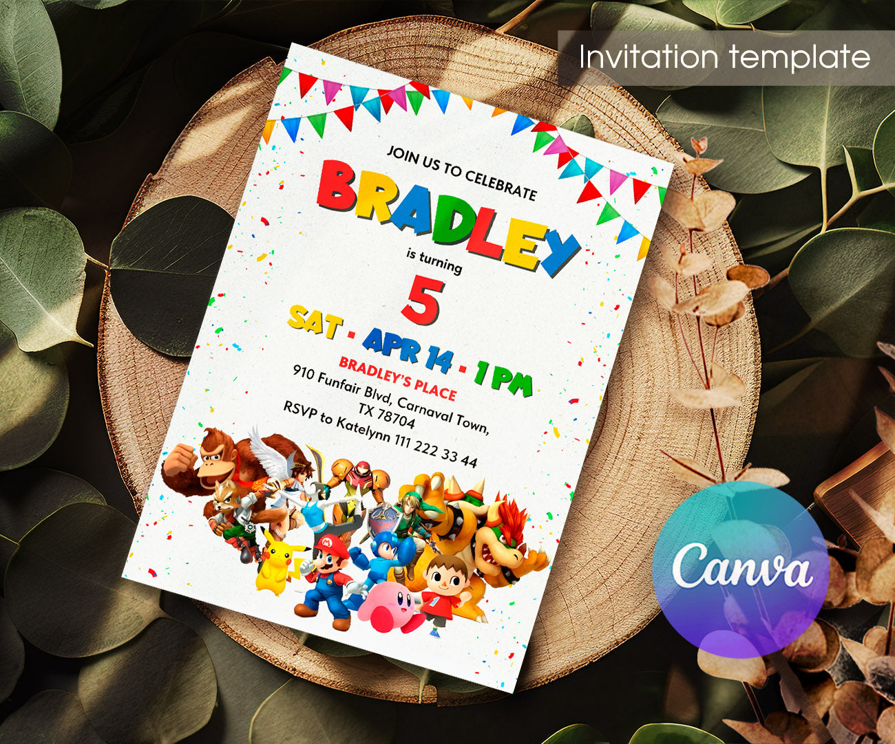 Super Smash Mario Bros customizable invitation template | Share or Print | SO185