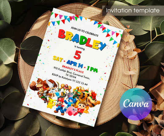Super Smash Mario Bros customizable invitation template | Share or Print | SO185