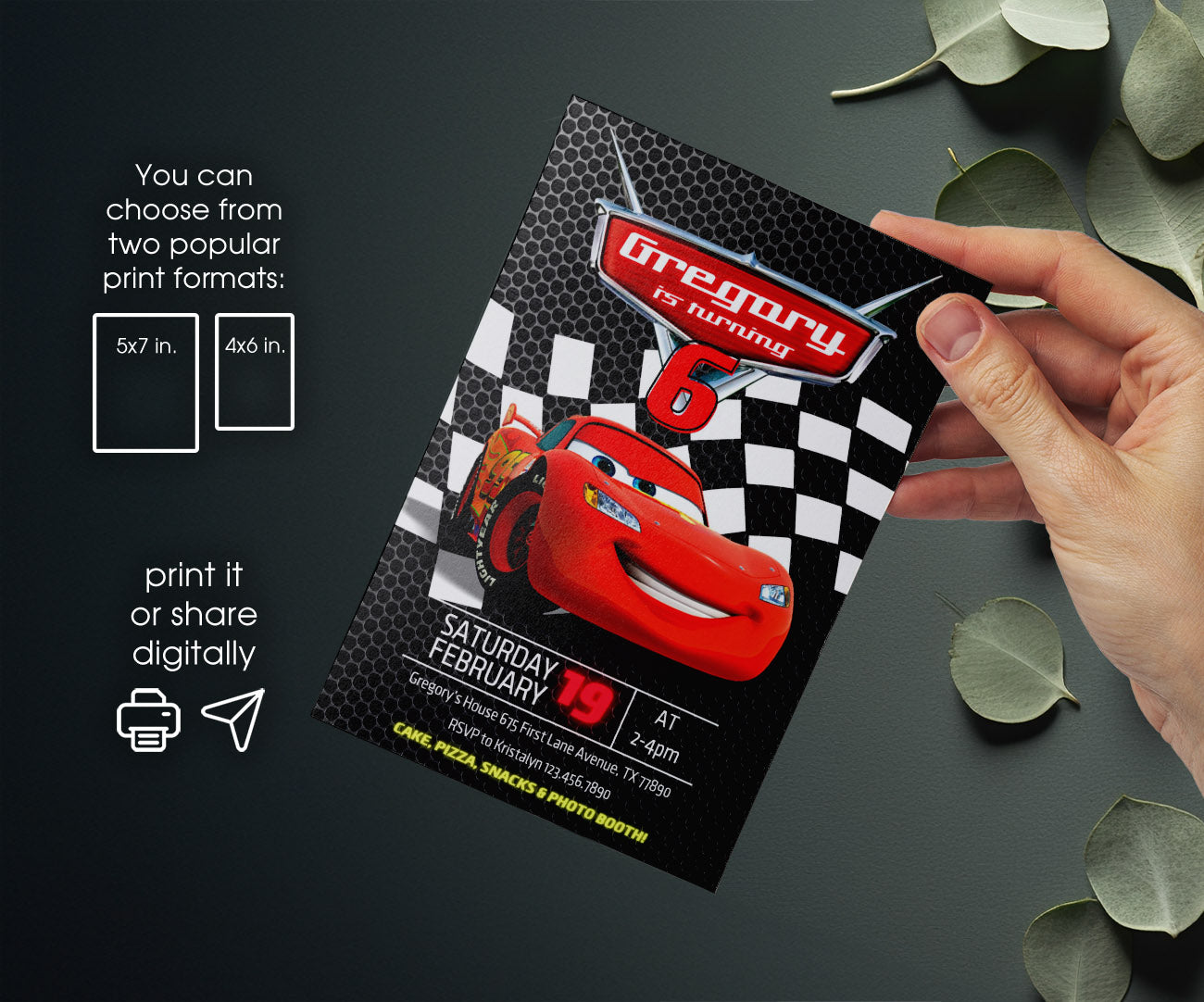 Cars Lightning McQueen customizable invitation template | Share or Print | boy | PC973