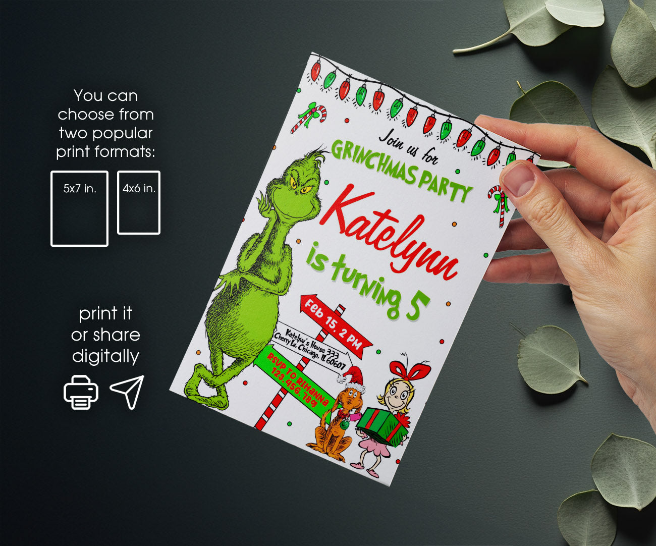 The Grinch  Merry Grinchmas customizable invitation template | Share or Print | XG859