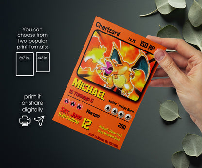 Charizard Pokemon Anime customizable invitation template | Share or Print | DB860