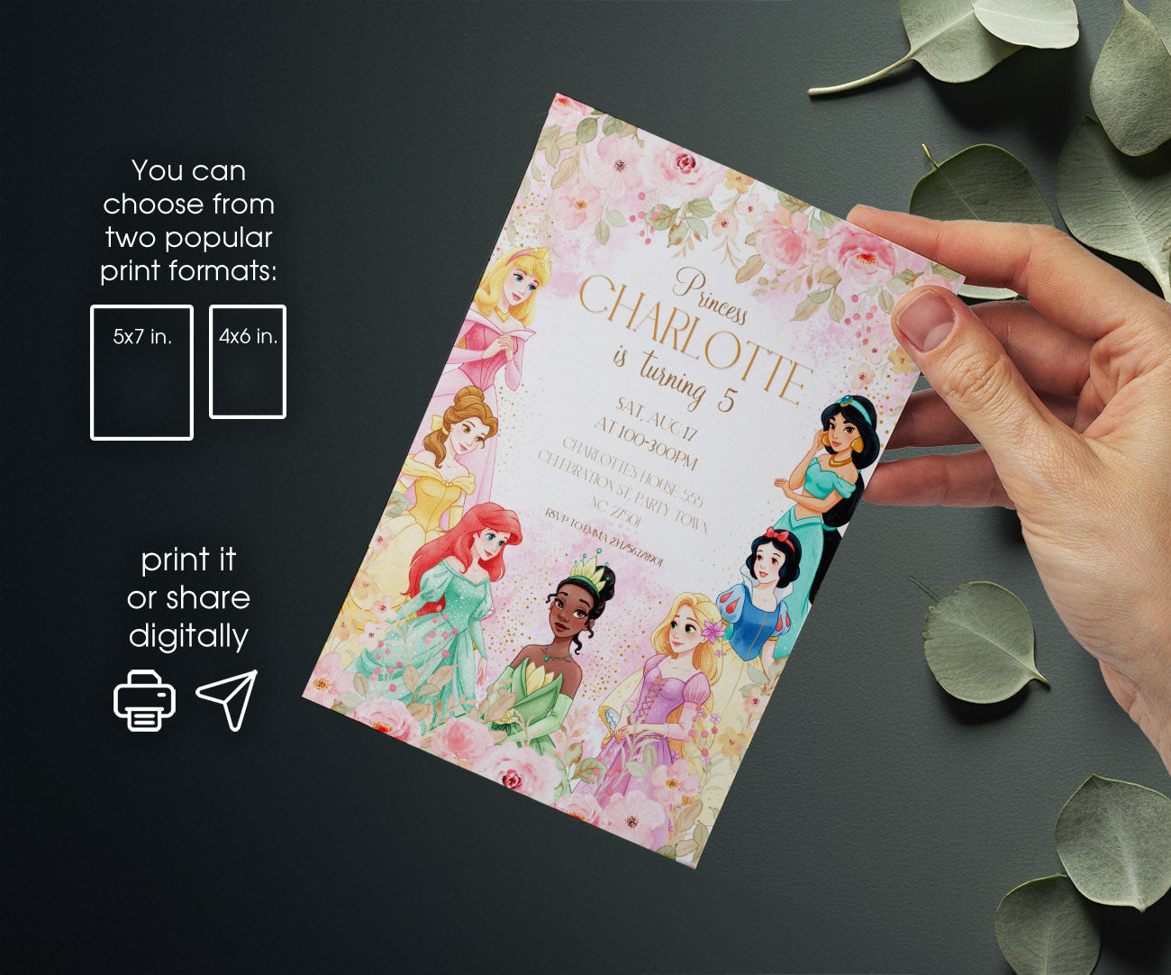 Disney Princess customizable invitation template | Share or Print | girl | OO740