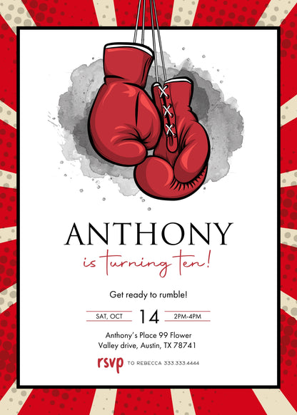 Boxing Fighter customizable invitation template | Share or Print | boy | JW925