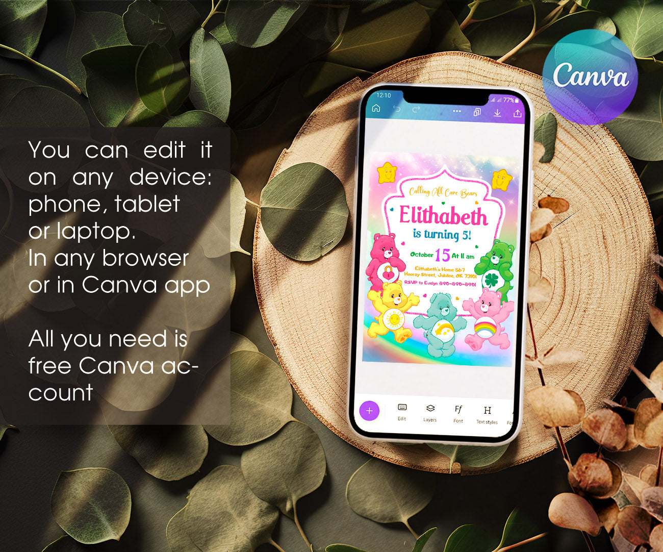 Care Bears customizable invitation template | Share or Print | VK056