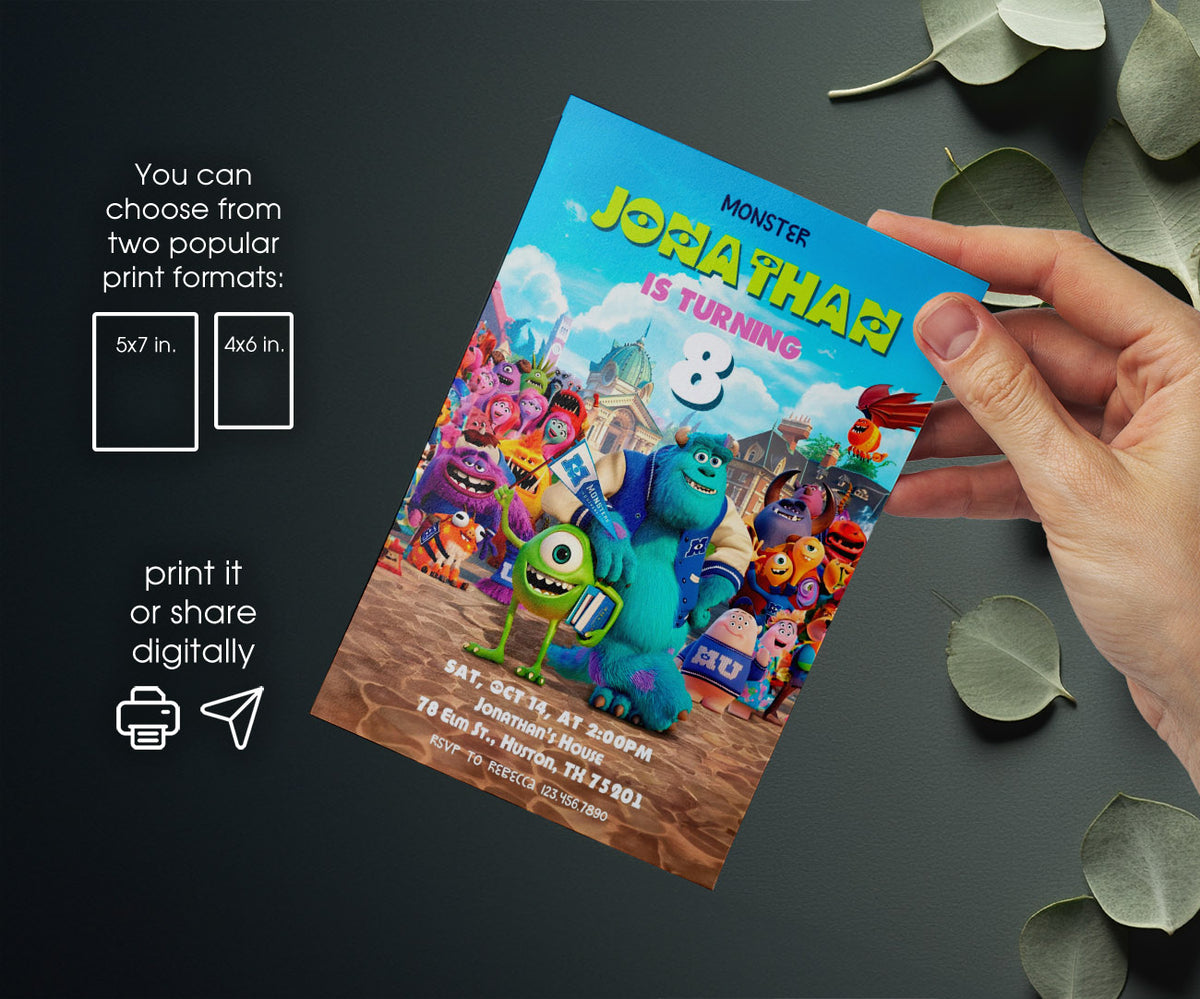 Monsters, Inc. customizable invitation template | Share or Print | JH728