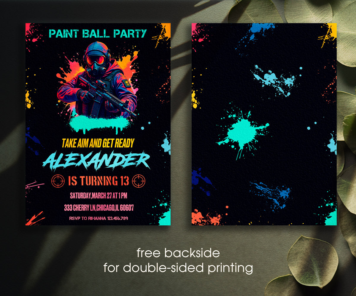 Paintball Airsoft battle customizable invitation template | Share or Print | boy | QK224