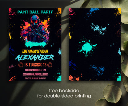 Paintball Airsoft battle customizable invitation template | Share or Print | boy | QK224