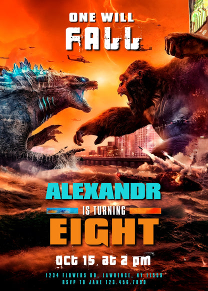 Godzilla X King Kong customizable invitation template | Share or Print | SW675