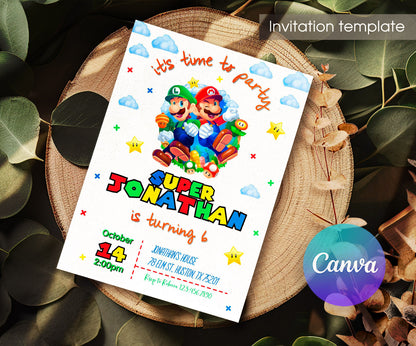 Super Mario Bros customizable invitation template | Share or Print | FO712