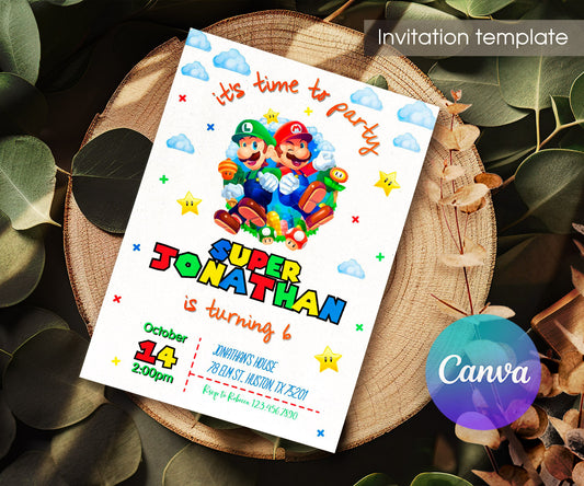 Super Mario Bros customizable invitation template | Share or Print | FO712
