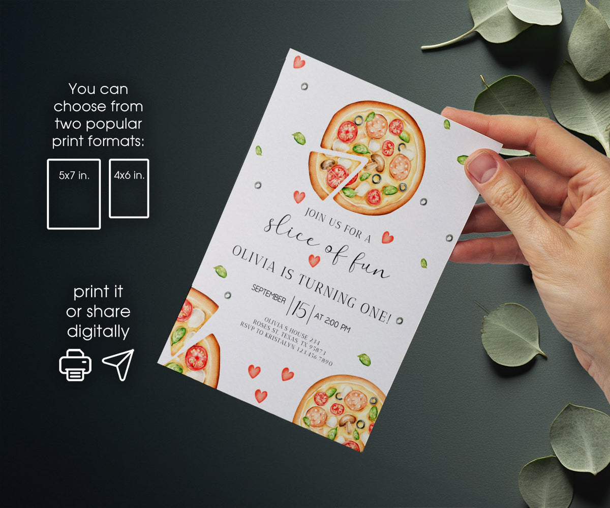 Pizza 1st Party customizable invitation template | Share or Print | QU270