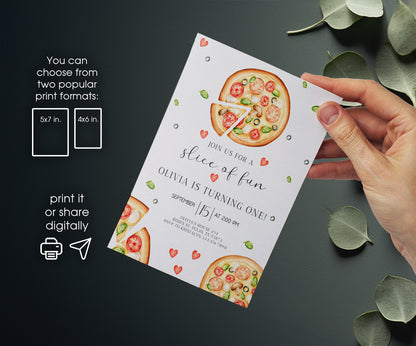 Pizza 1st Party customizable invitation template | Share or Print | QU270