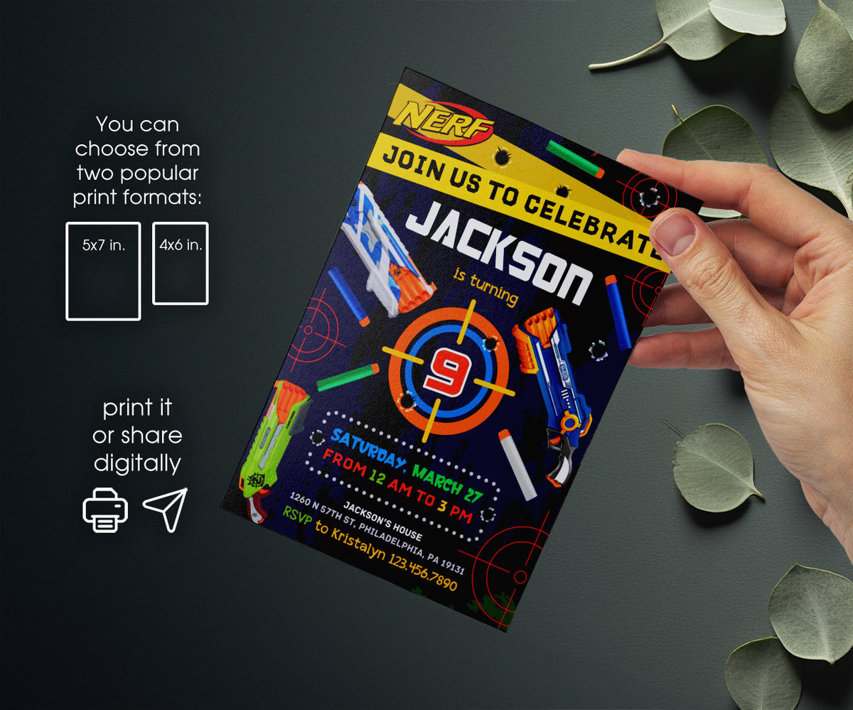NERF Dart Wars customizable invitation template | Share or Print | boy | HA341