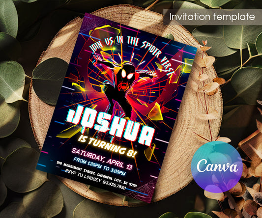 Spider Man Across the Spider-Verse customizable invitation template | Share or Print | boy | TX757
