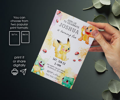 Pokemon Pikachu customizable invitation template | Share or Print | VE397