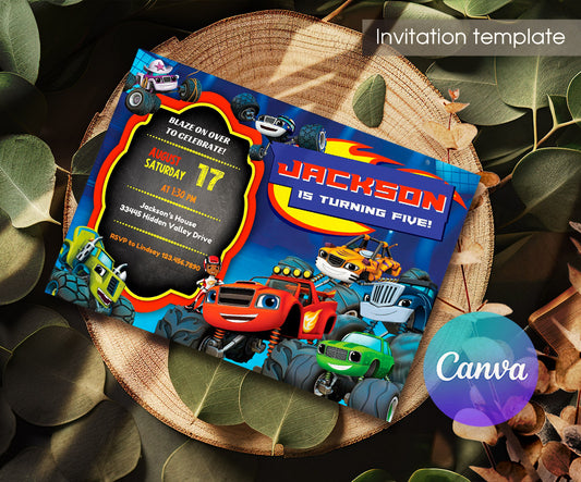 Blaze Monster Machines Trucks customizable invitation template | Share or Print | boy | QN768
