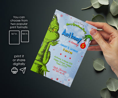 The Grinch  Merry Grinchmas customizable invitation template | Share or Print | JD741